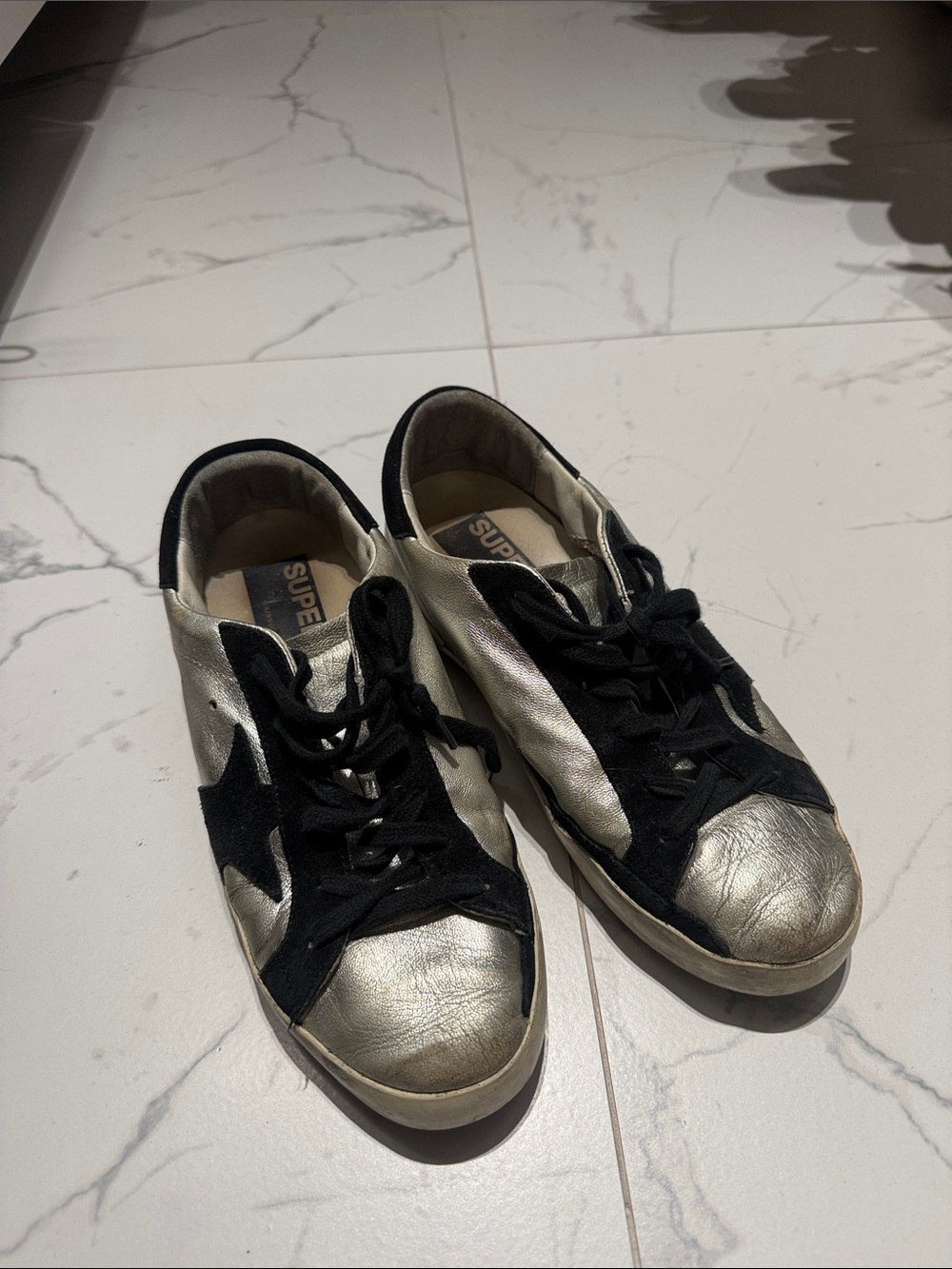 Golden Goose Silver and Black Low-Top Sneakers